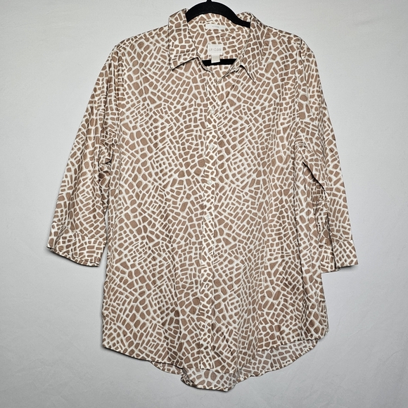 Chicos giraffe 3/4 sleeve button up size 3.5 XL 18 - Picture 1 of 10